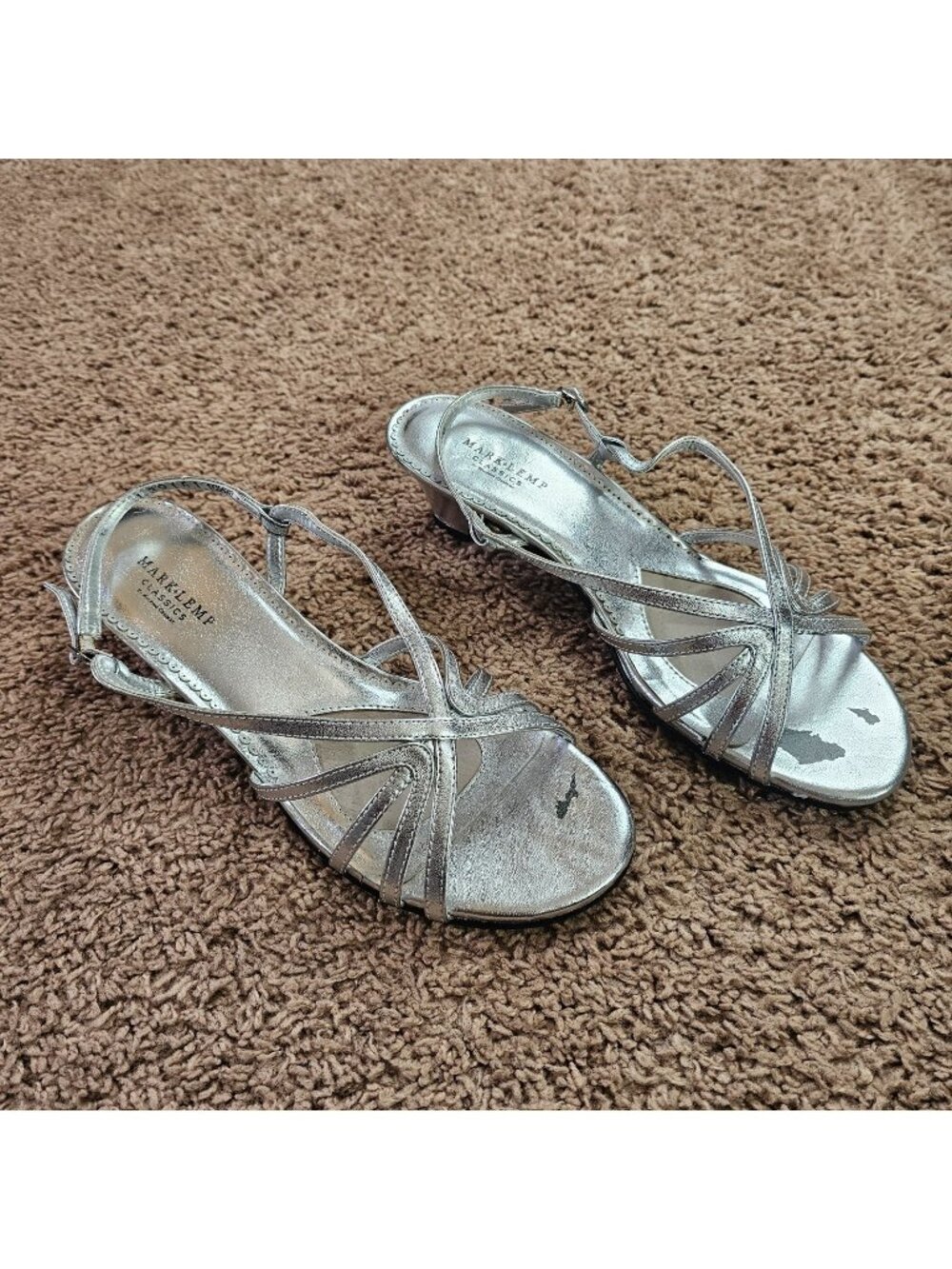 Mark Lemp Strappy Heels Womens 10.5M Classics by Walking Cradles Leash Silver